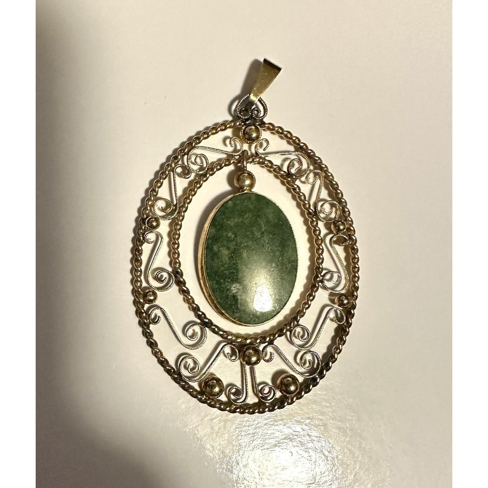 1960's‎ 12k Gold Filled & Jade 2.5" Pendant MCM